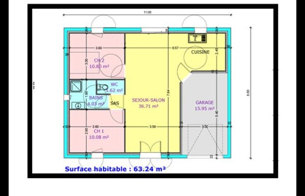 plan de maison 2 chambres avec mezzanine